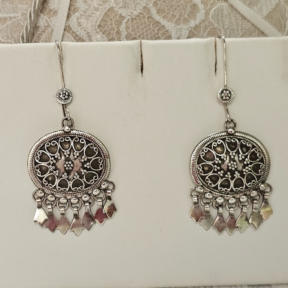 Sterling 925 Silver Boho Vintage Filigree Cha Cha Earrings